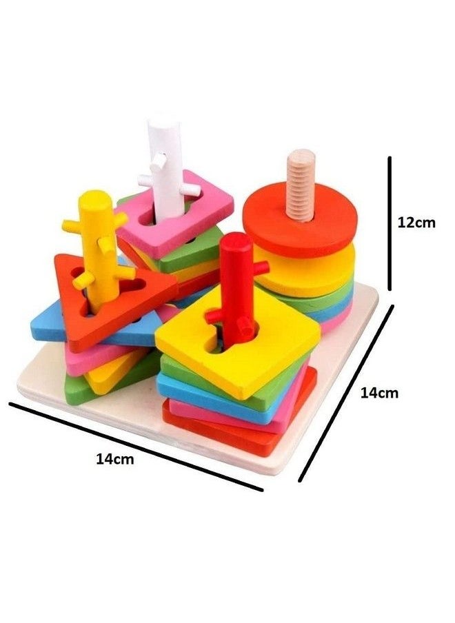 Smoneo - Wooden 4 Shape Sorting & Stacking Toys For Toddlers Montessori Color Recognition Stacker Early Educational Blocks Puzzles 13 Years Old Age Boys And Girls (4 Shapes) (20 Pieces) - Image 1