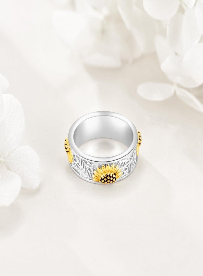 POPLYKE Sterling Silver Filigree Sunflower Band Rings for Women You Are My Sunshine Flower Ring Jewelry Gift 9 Size - Image 4