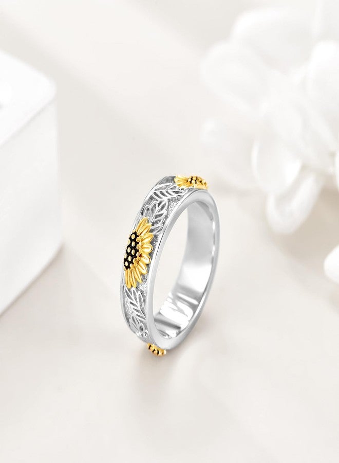POPLYKE Sterling Silver Filigree Sunflower Band Rings for Women You Are My Sunshine Flower Ring Jewelry Gift 9 Size - Image 5