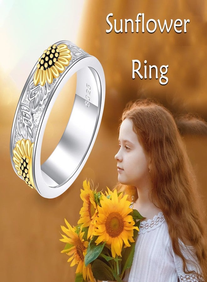 POPLYKE Sterling Silver Filigree Sunflower Band Rings for Women You Are My Sunshine Flower Ring Jewelry Gift 9 Size - Image 2