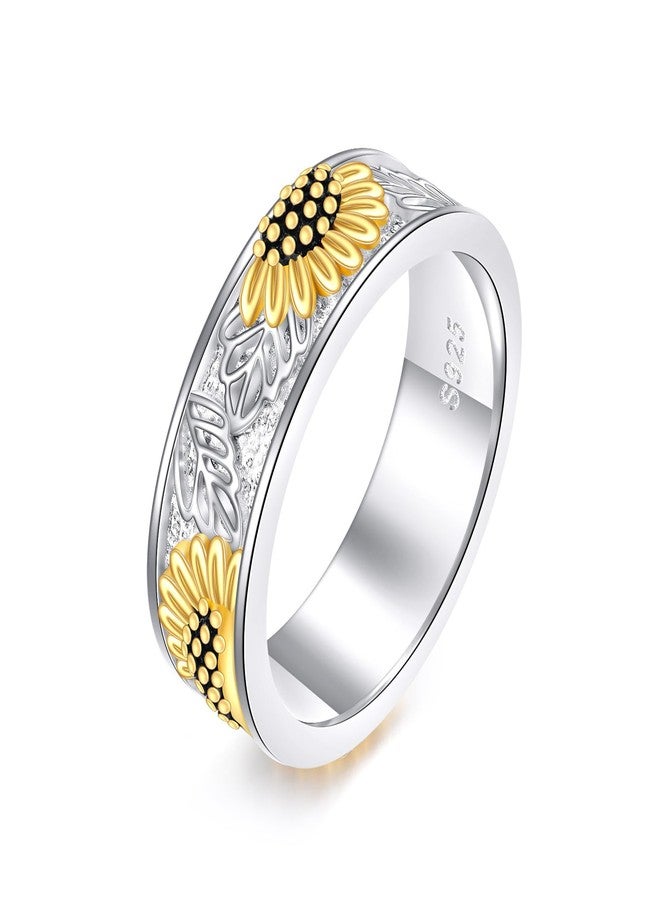 POPLYKE Sterling Silver Filigree Sunflower Band Rings for Women You Are My Sunshine Flower Ring Jewelry Gift 9 Size - Image 1