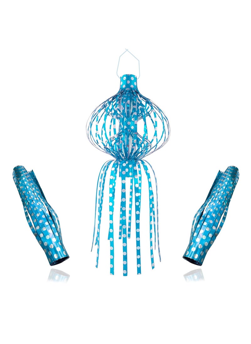 DEN DECORATION DEN DECORATION Premium Triple Dome Folding Metallic Paper Hanging Lantern Kandil 10 Pieces Lake Blue 
