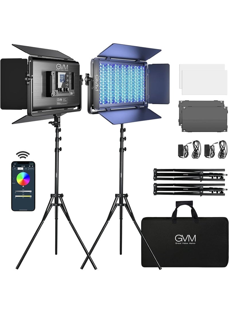 GVM 1500D-2L RGB LED Studio Video Light – Bi-Color Soft 2-Light Panel Kit with Stands, App Control, CRI 97+, Full HSI Mode, FX Effects for Photography & Videography - Image 1