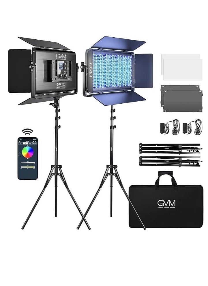 GVM Great Video Maker GVM Great Video Maker 1500D RGB LED Light, 75W Lighting Kit with Bluetooth Control, 2 Packs Led Panel Light for Photography, YouTube Studio, Shooting, Conference, 1128 Led Beads  - Image 1