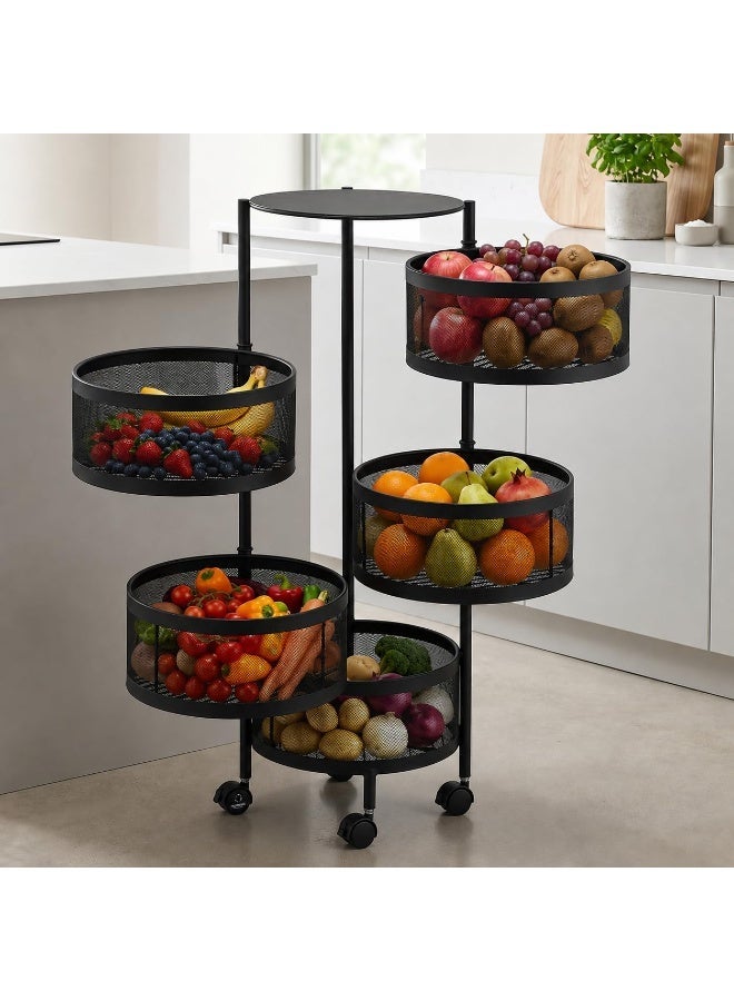 HomeWiz Round Kitchen Rack 5- Layer | Lifetime Usage Heavy Duty Steel Trolley | Kitchen Storage | Onion Potato Rack for Kitchen | Multipurpose Storage Rack for Fruits & Vegetables | Rust-Free Forever - Image 1