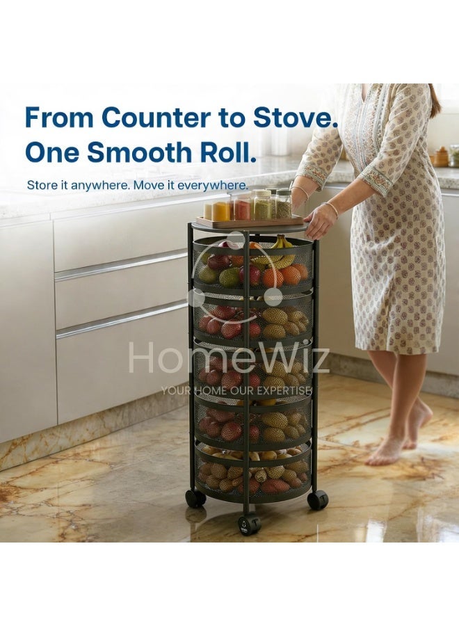 HomeWiz Round Kitchen Rack 5- Layer | Lifetime Usage Heavy Duty Steel Trolley | Kitchen Storage | Onion Potato Rack for Kitchen | Multipurpose Storage Rack for Fruits & Vegetables | Rust-Free Forever - Image 4