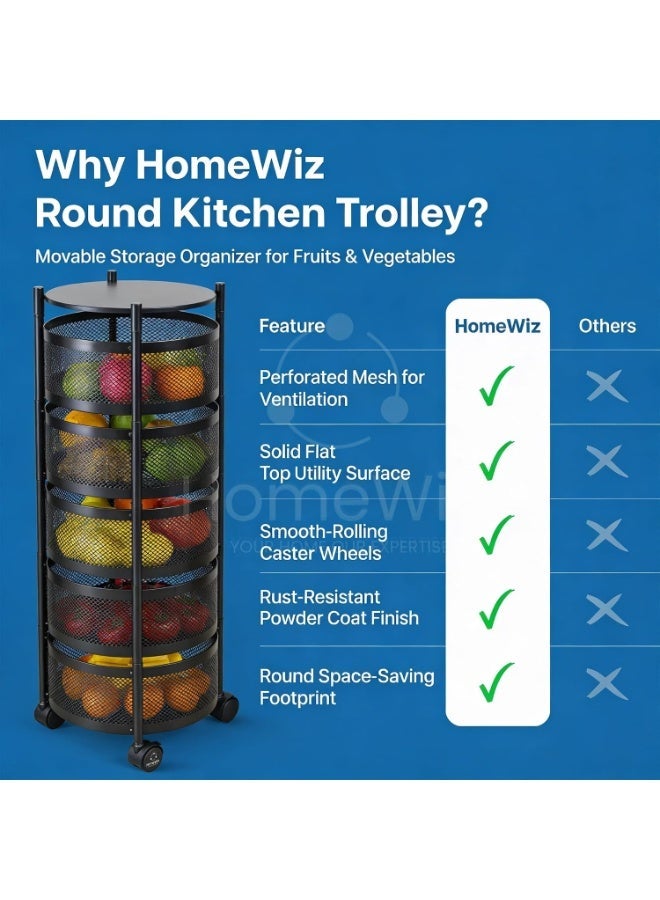HomeWiz Round Kitchen Rack 5- Layer | Lifetime Usage Heavy Duty Steel Trolley | Kitchen Storage | Onion Potato Rack for Kitchen | Multipurpose Storage Rack for Fruits & Vegetables | Rust-Free Forever - Image 2