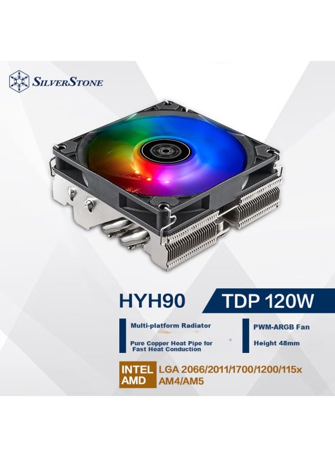 SilverStone مبرد وحدة المعالجة المركزية سيلفرستون داون-بريشر Hyh90 (يدعم AMD AM5، إنتل 1700، منصات متعددة/أربعة أنابيب حرارية/متوافق مع صناديق ITX/مروحة PWM) - Image 1