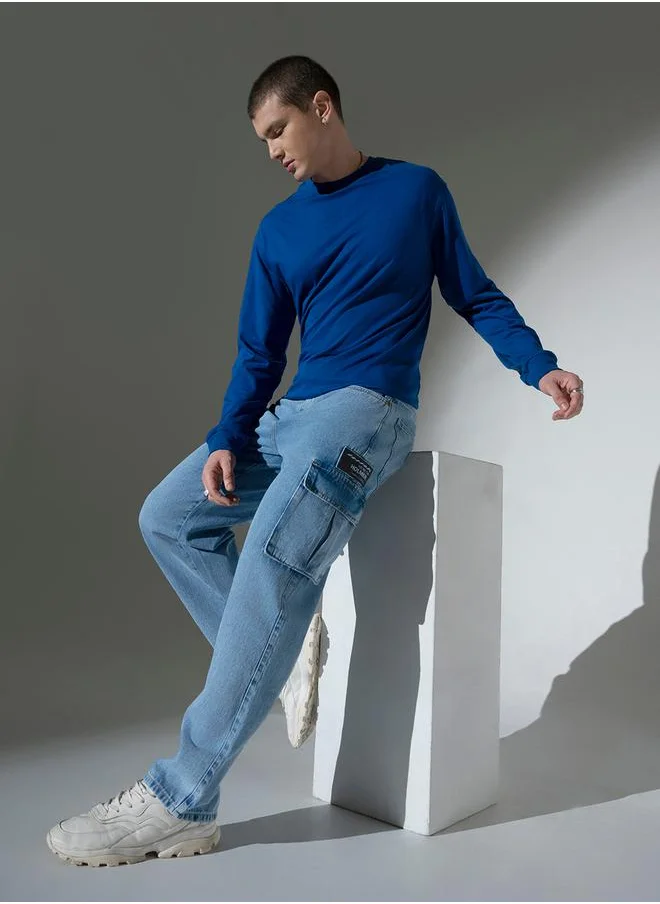 Hubberholme Mid Rise Badge Detail Cargo Jeans by Styli