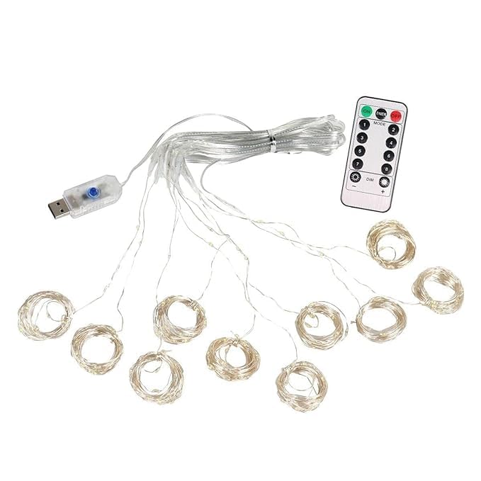 KD Enterprises Window Curtain String Light 300 LED 8 Lighting Modes Fairy Lights Remote Control USB Powered Waterproof Lights for Diwali (Yellow) - Image 4