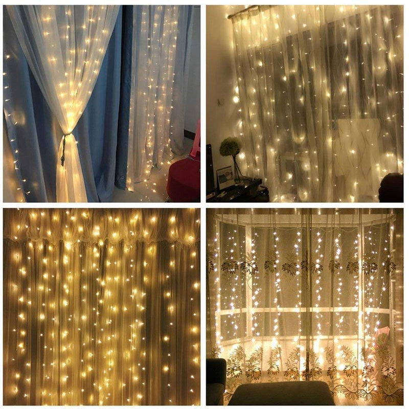 KD Enterprises Window Curtain String Light 300 LED 8 Lighting Modes Fairy Lights Remote Control USB Powered Waterproof Lights for Diwali (Yellow) - Image 2
