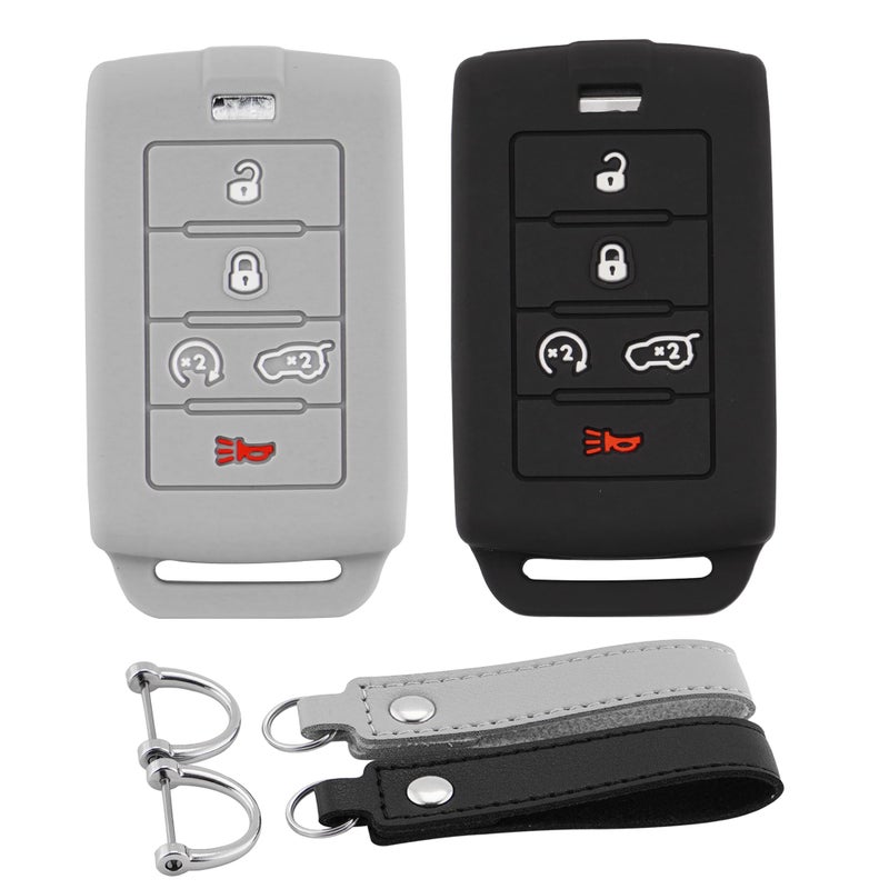 Koaudb Silicone Key Fob Cover Fit for 20212024 Jeep Grand Cherokee for 20212023 Grand Cherokee L for 2022 2023 Grand Wagoneer 5 Buttons Car Smart Key Case Protector with Keychain 2Pcs Jep5BBG