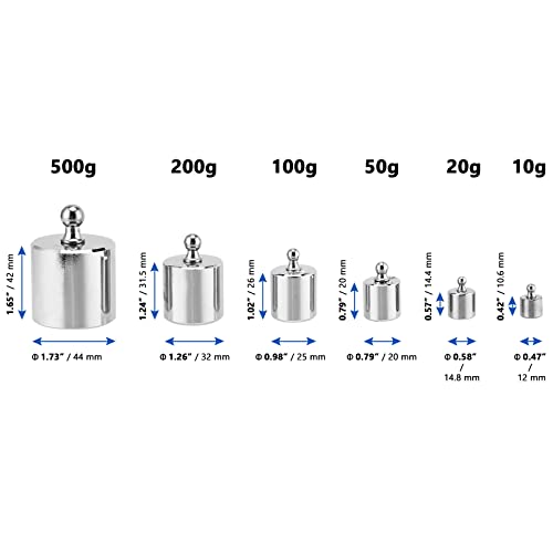 MANCHAP 8 PCS 1000g Calibration Weights, Gram Scale Weight Set 10g, 20g, 50g, 100g, 200g, 500g, Scale Calibration Weights with Tweezer for Digital/Gram/Jewelry Scale, Silver - Image 2