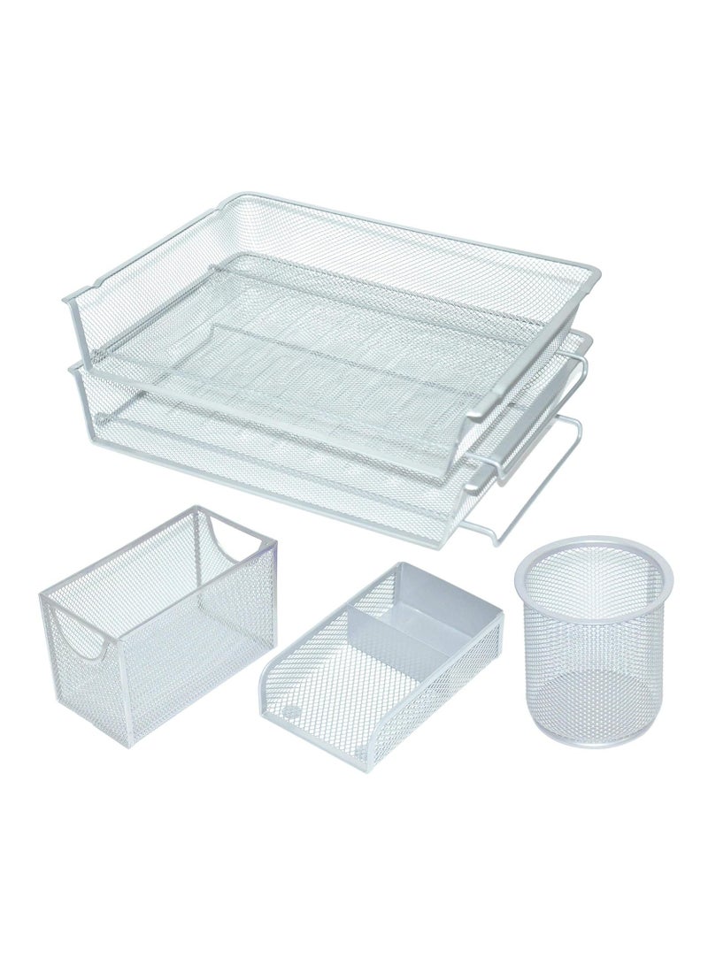 FIS Metal Mesh Office Set, 4 Pieces Per Pack, Silver Color - FSDSDS58