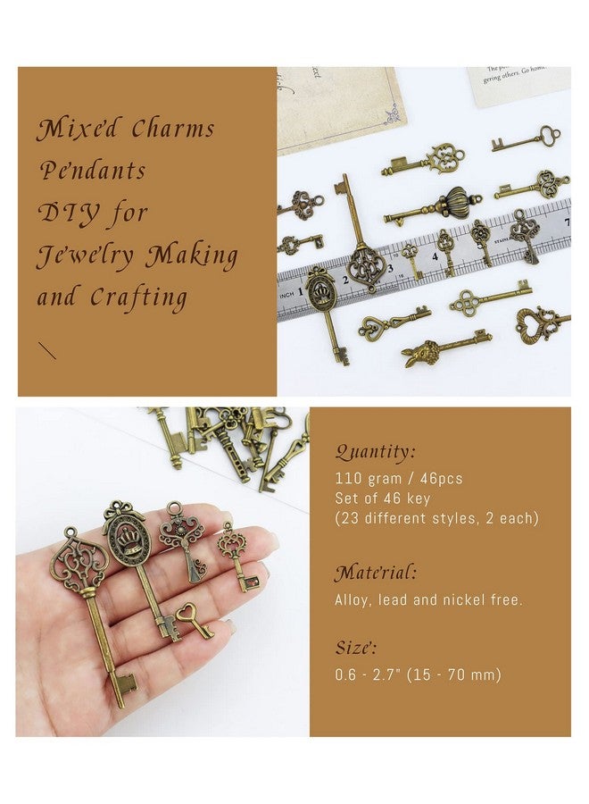 JIALEEY Vintage Skeleton Key Charms 23 Type Of 46Pcs Antique Bronze Key Charms For Necklace Pendant Diy Jewelry Making Supplies Wedding Favors - Image 2