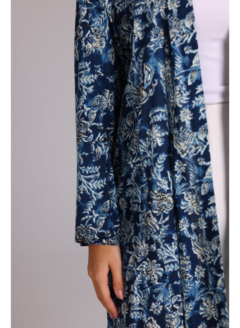 اكسا عباية نقوش ورود حديقة ازرق - Image 5