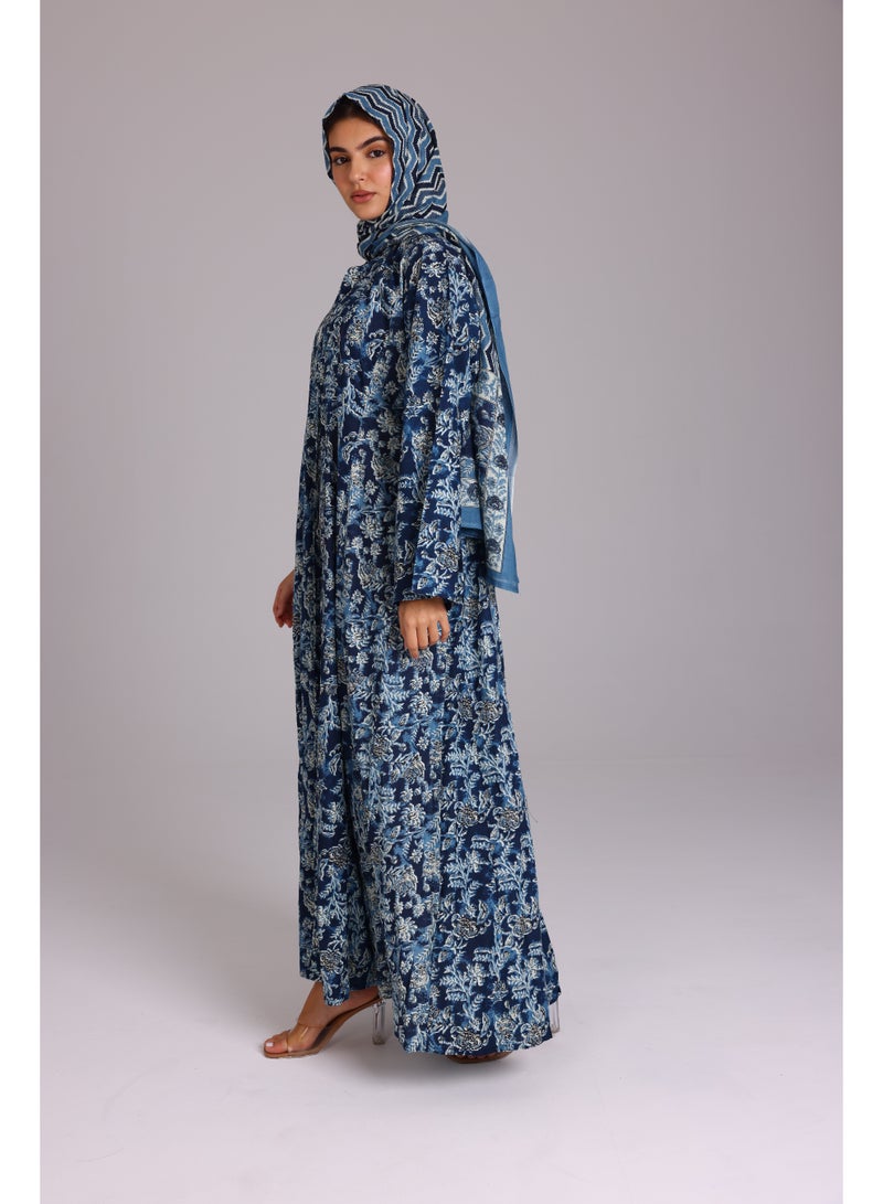 اكسا عباية نقوش ورود حديقة ازرق - Image 3