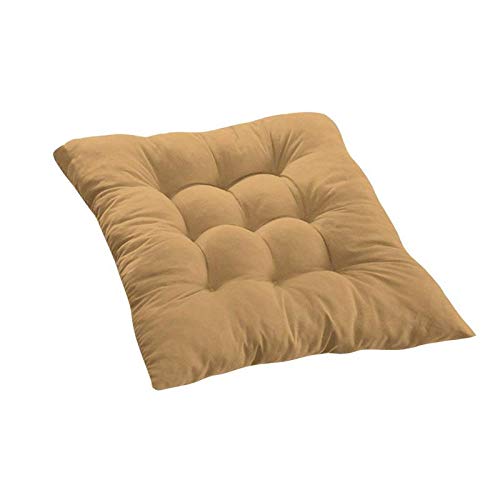 Linenovation 100 Cotton Decorative Damask Fabric Chair Pad Back Cushion with Ties Especially with HandMade Quilting for Chair Sofa Car Back Seat Seating 18x18x3inches Set of 1 Beige - Image 3