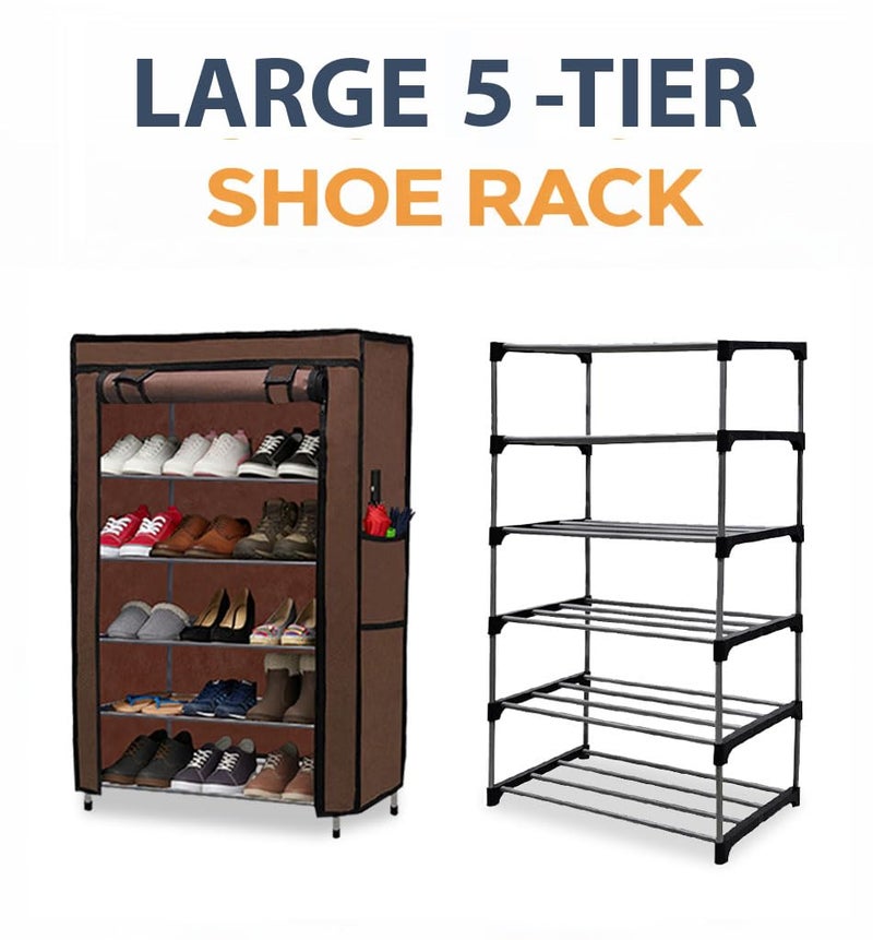 SANAMSTORE 5 Tier Shoe Rack Metal Multipurpose and Modern Shoe Rack for Home & Office Item, Clothes/Books Stand Rack with Cover (Need to Be Assemble - DIY) -Brown - Image 5