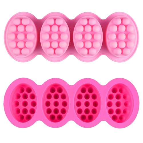 SJ 2 Pcs Massage Mold SJ 4 Cavity Silicone Massage Bar Soap Mold Food Grade Silicone Mold BPA Free Soap Making Trays Pink