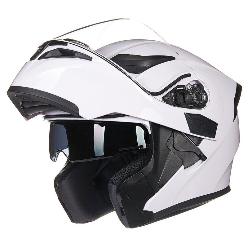 ILM Motorcycle Dual Visor Flip up Modular Full Face Helmet DOT 6 Colors Model 902 S White