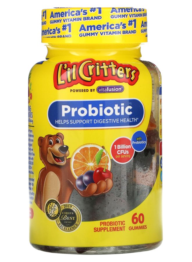 L'il Critters Probiotic With Prebiotics Cherry Orange & Grape Flavor 1 Billion CFUs 60 Gummies