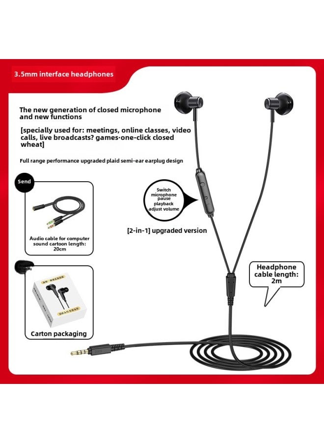 One-touch Closing Of The Conference Online Class Call, Microphone Headset, Trembles Anchor Call Is Suitable For Huawei OPPO Xiaomi Viv-Color:3.5 Head  Carton Packaging + Audio Line - Image 1