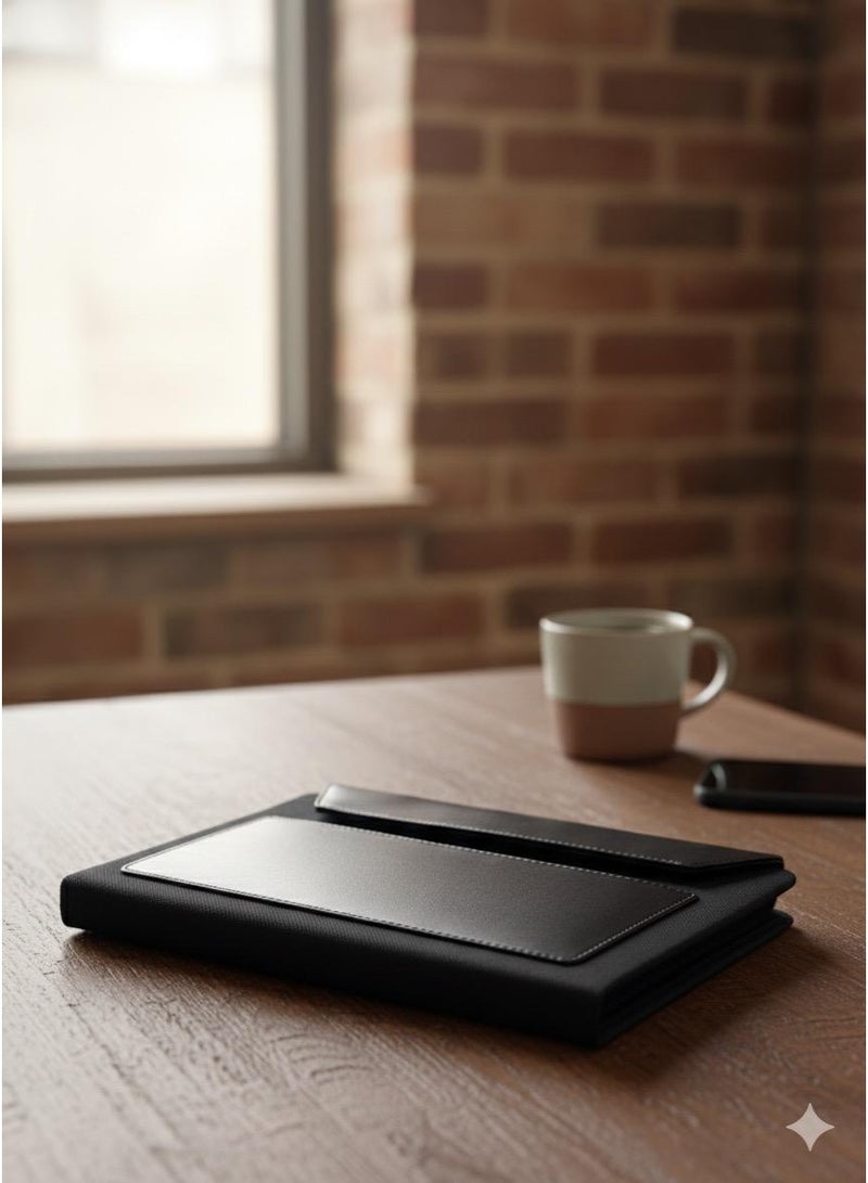 دفتر ملاحظات جلدي A5 فاخر باللون الأسود – تصميم أنيق واحترافي - Image 1