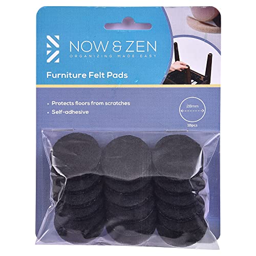 NOW & ZEN Rubber Self Adhesive Round Furniture Felt Pads For Hard Surfaces - Non-Scratch Heavy Duty Furniture Leg Guards (28 Mm - Pack Of 18, Black) - Image 1
