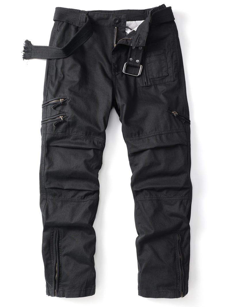 AKARMY Cargo Pants for Men Camo Work Cotton Tactical Military Ripstop Casual Pant Hiking with Multi Zipper Pockets 9920 Black 32W x 32L - Image 2