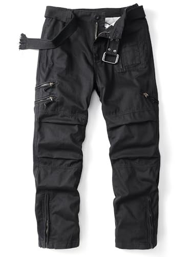 AKARMY Cargo Pants for Men Camo Work Cotton Tactical Military Ripstop Casual Pant Hiking with Multi Zipper Pockets 9920 Black 32W x 32L - Image 1
