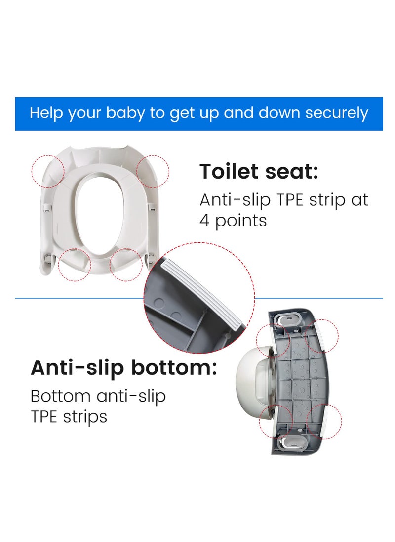 Excefore Potty Training Toilet Seat Trainer, Kids Toilet Training Seat with Step Stool, Foldable Portable Potty Chair with Adjustable Height Ladder Guard Handle, Soft Cushion for Baby Toddler, White  - Image 5