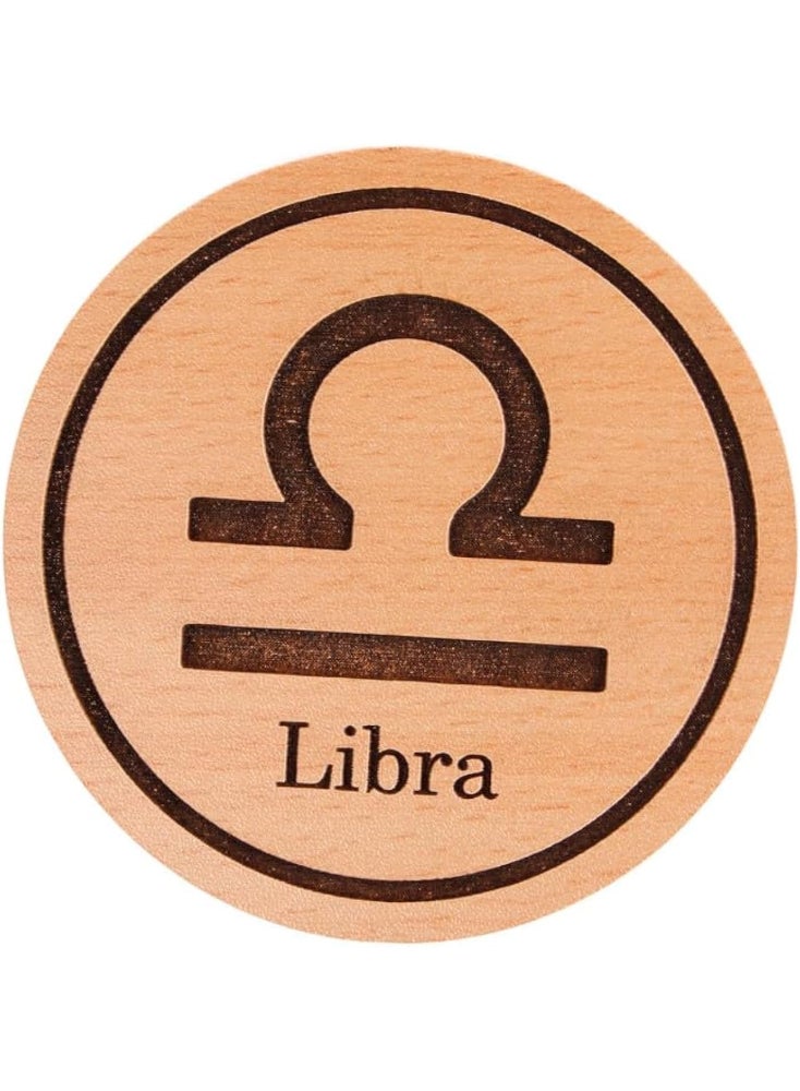 MATEX Wooden Coaster Laser-Engraved and Melamine-Coated with A Libra Logo, Diameter 9 cm