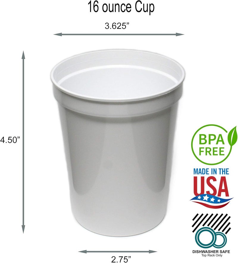 Rolling Sands 16 Ounce Reusable Plastic Stadium Cups White, 8 Pack, Made in USA, BPA-Free Dishwasher Safe Plastic Tumblers - Image 2