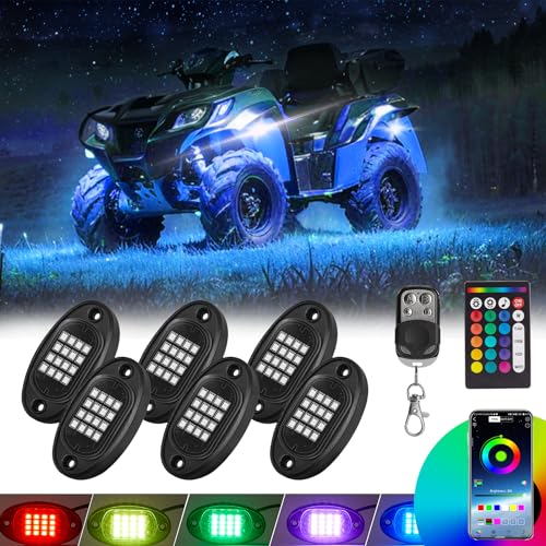 TDE Explorer.Lighting 6 Pods RGB LED Rock Lights for UTV ATV Golf Cart Truck RZR Offroad Pickup SUV, Waterproof Multicolor Underglow Kit for Cars with APP Music Mode, Vehicle Underbody Light Underneath Accent 12-18V - Image 1