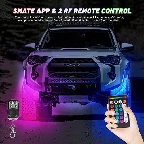 TDE Explorer.Lighting 6 Pods RGB LED Rock Lights for UTV ATV Golf Cart Truck RZR Offroad Pickup SUV, Waterproof Multicolor Underglow Kit for Cars with APP Music Mode, Vehicle Underbody Light Underneath Accent 12-18V - Image 4