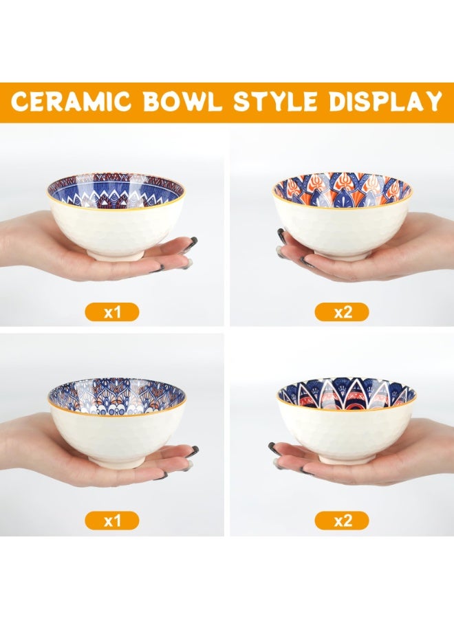 مجموعة من 6 أوعية أرز سيراميك هدية، أوعية حلوى صغيرة على الطراز البوهيمي، أوعية تقديم عشاء ملونة للحبوب والحساء والوجبات الخفيفة والفواكه والصلصة وآمنة للاستخدام في الميكروويف وغسالة الأطباق (11.7 × 6 سم) - Image 2