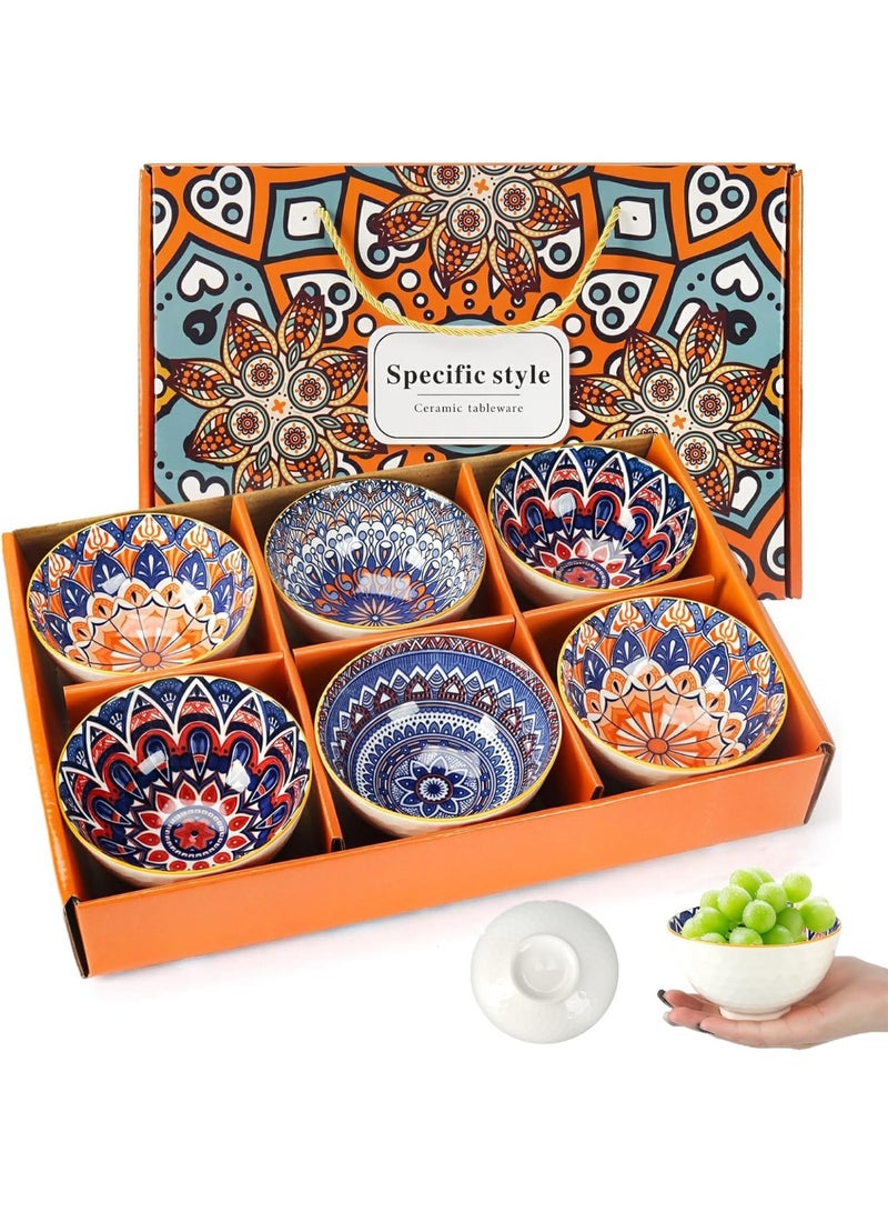 مجموعة من 6 أوعية أرز سيراميك هدية، أوعية حلوى صغيرة على الطراز البوهيمي، أوعية تقديم عشاء ملونة للحبوب والحساء والوجبات الخفيفة والفواكه والصلصة وآمنة للاستخدام في الميكروويف وغسالة الأطباق (11.7 × 6 سم) - Image 1