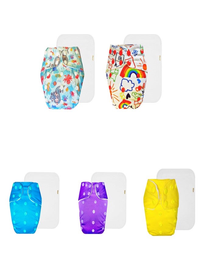 Dumbledo Premium Cloth Diaper with Cotton Insert (Pack of 5) | Dry Feel and Comfortable | Leakproof | Adjustable Snaps | Everyday Diapering Essential | 3 Months - 3 Years | Unisex Baby - Image 1