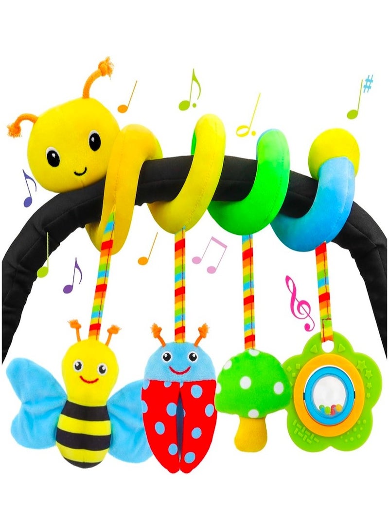 Upgraded Version Spiral Car Seat & Stroller Activity Toy - Baby Sensory Toys Soft Hanging Toys for Babies 0-12 Months Boys Girls Carseat Crib Stroller, with Ringing Bell, Music - Image 1
