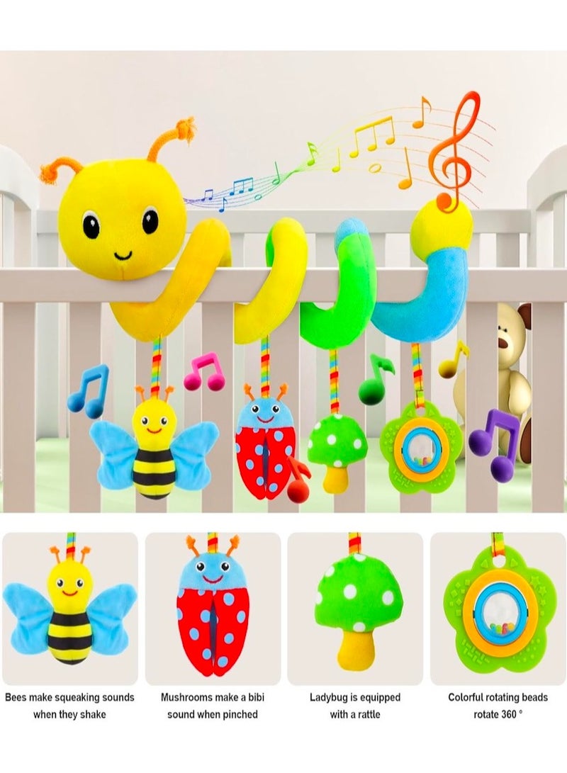 Upgraded Version Spiral Car Seat & Stroller Activity Toy - Baby Sensory Toys Soft Hanging Toys for Babies 0-12 Months Boys Girls Carseat Crib Stroller, with Ringing Bell, Music - Image 3