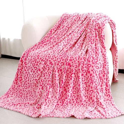 Pink Leopard Throw Blanket  Cheetah Print Soft Fleece Blanket Hot Pink Fuzzy Plush Blankets Cute Bed Couch Decor Gifts for Women Girls