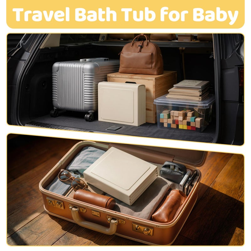 Wanchouse Collapsible Baby Bathtub for Newborn to Toddler, Foldable Toddler Bathtub with Drain Plug, Non-Slip Portable Infant Bath Tub for Travel, Storage & Outdoor Use, Beige - Image 5