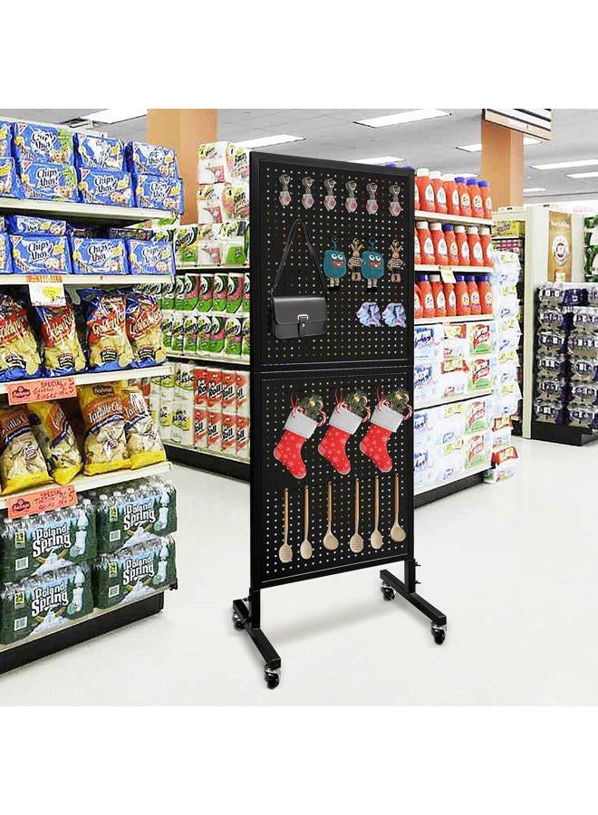 Royxen 2 x 5.5 Feet Pegboard Stand with Wheels, Black Metal, 30 Hooks, 1 Level - Image 5
