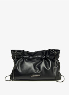 Solid Crossbody Bag with Detachable Strap and Cinch Closure