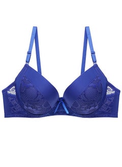 Comfy Solid Color B C Cup Thin Cup Lace Bra Women's Underwear Blue