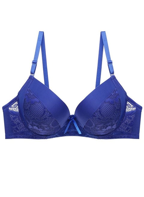 Comfy Solid Color B C Cup Thin Cup Lace Bra Women's Underwear Blue