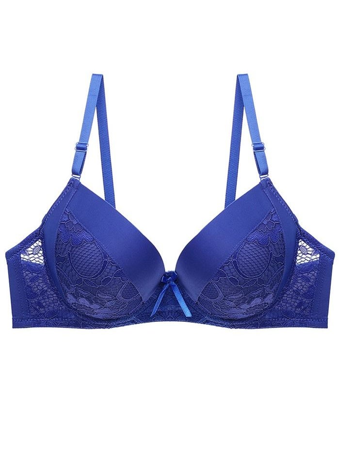 Loquat - Comfy Solid Color B C Cup Thin Cup Lace Bra Women's Underwear Blue - Image 1