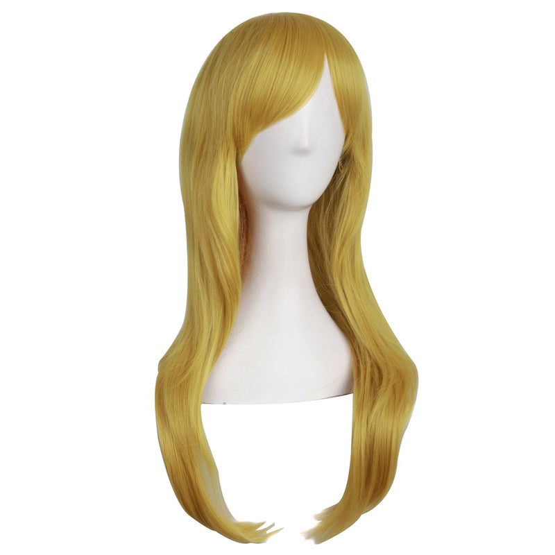 MapofBeauty 28" 70 سم شعر مجعد طويل تنكر كوستوم باروكة (ذهبي/أصفر) - Image 2