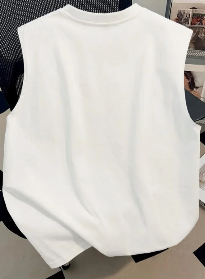 Take Two White Graphic Print Regular Fit Tank Top